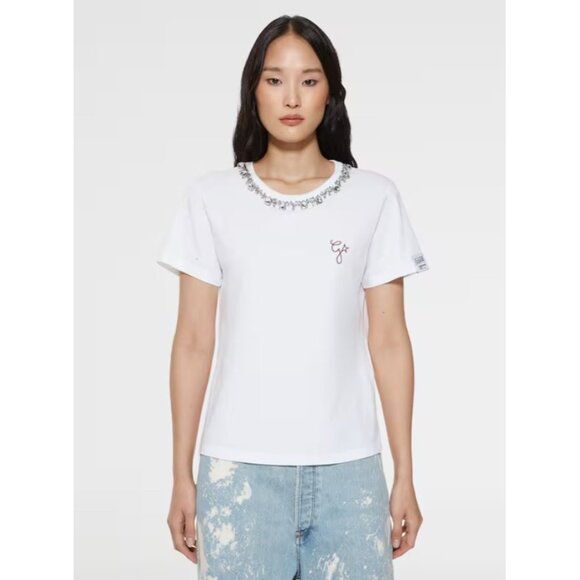 Golden Goose Regular Fit Ania T-shirt With Decorative Crystals White Small - Picture 1 of 11